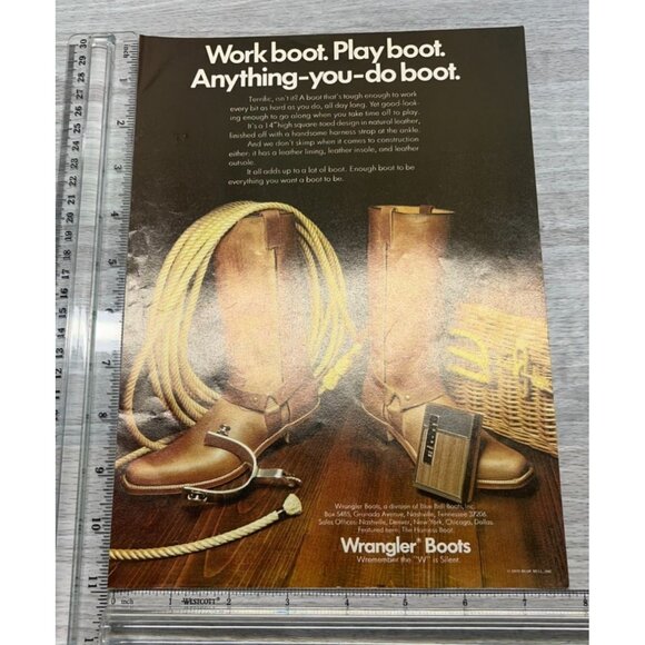 Wrangler Boots Vintage Print Ad 1970s Western Cowboy Style Harness Boot - Picture 2 of 6